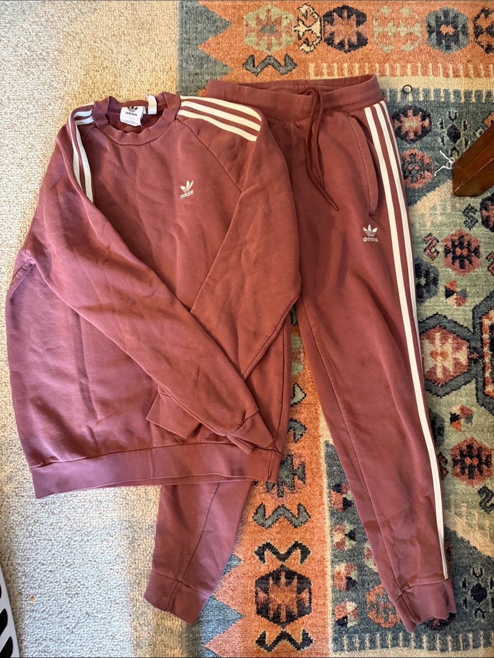 adidas Burgundy Sweatshirt & 3-Stripe Joggers Set